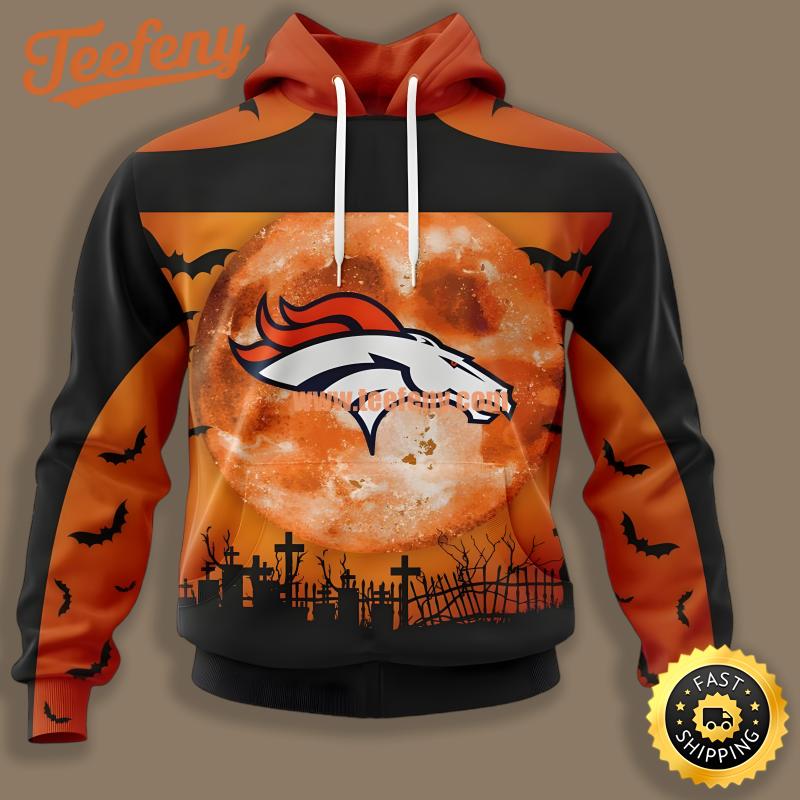 Denver Broncos Halloween Moon Orange Printed 3D Hoodie