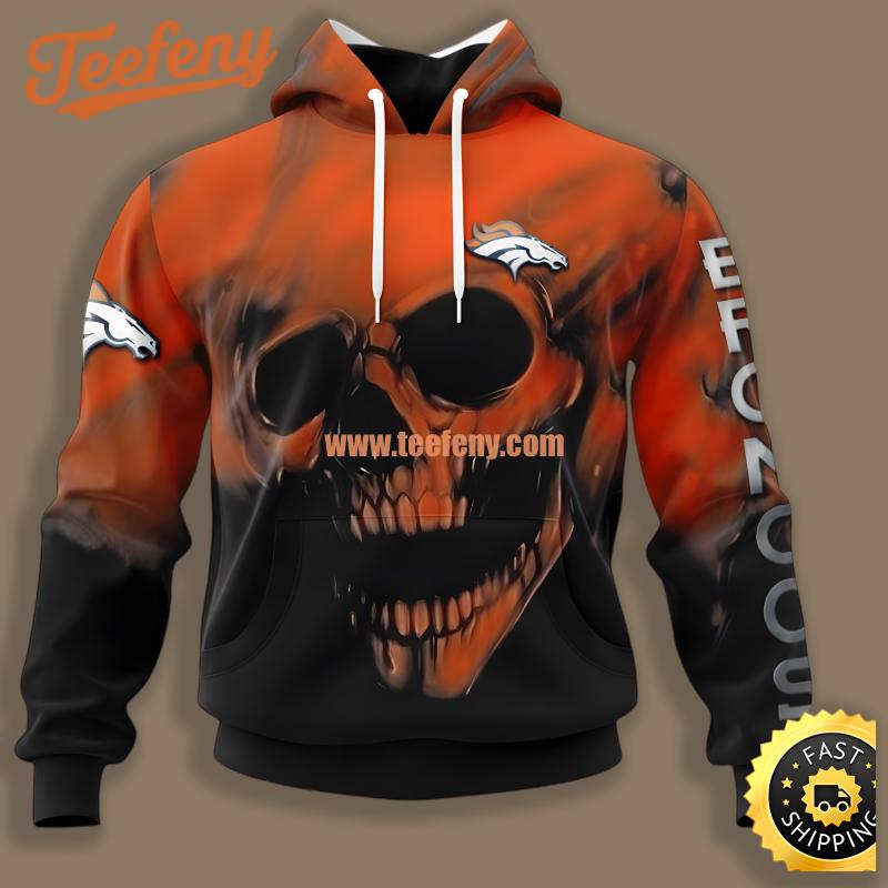 Denver Broncos Halloween Skull Orange Printed 3D Hoodie