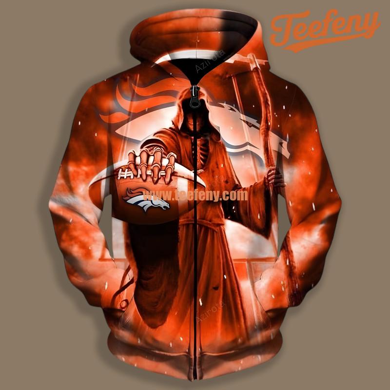Denver Broncos Halloween The Death Ball Orange For Men 3D Hoodie