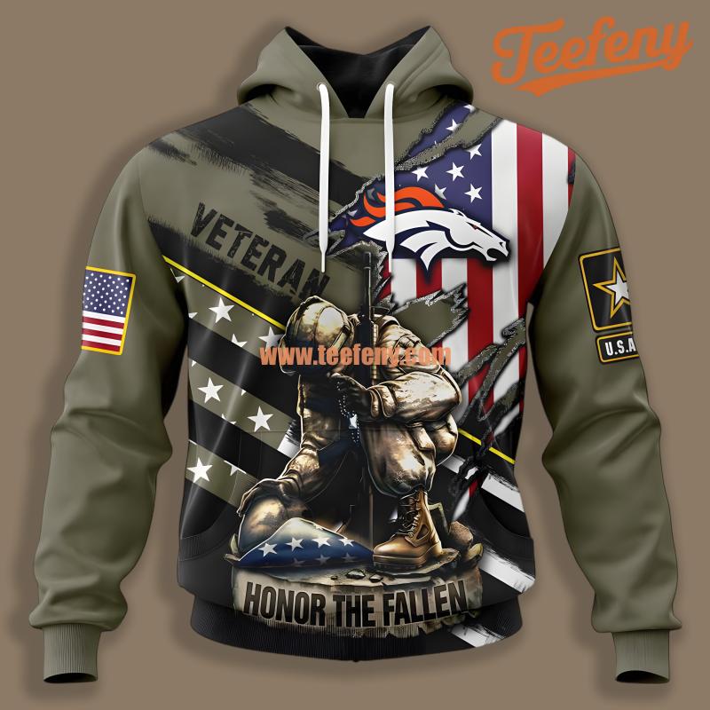 Denver Broncos Honor The Fallen Veteran Olive Green For Men 3D Hoodie