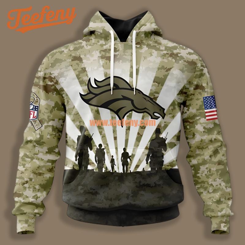 Denver Broncos Honor Veterans Olive Green Realistic 3D Hoodie