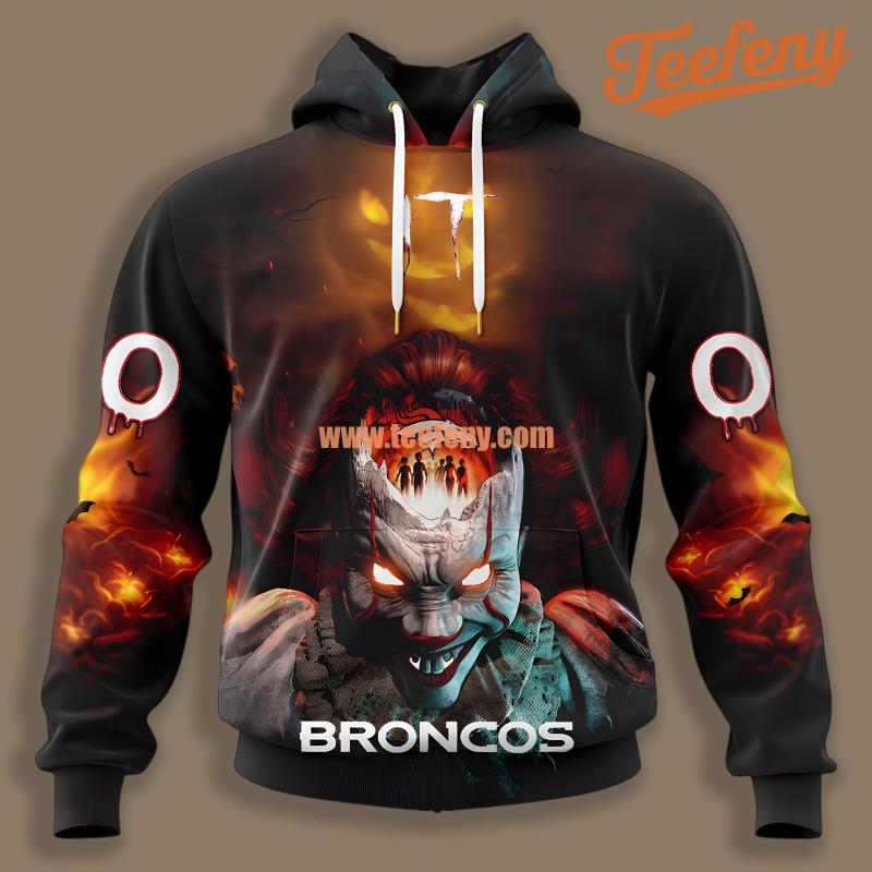 Denver Broncos Horror Pennywise Black Boys 3D Hoodie