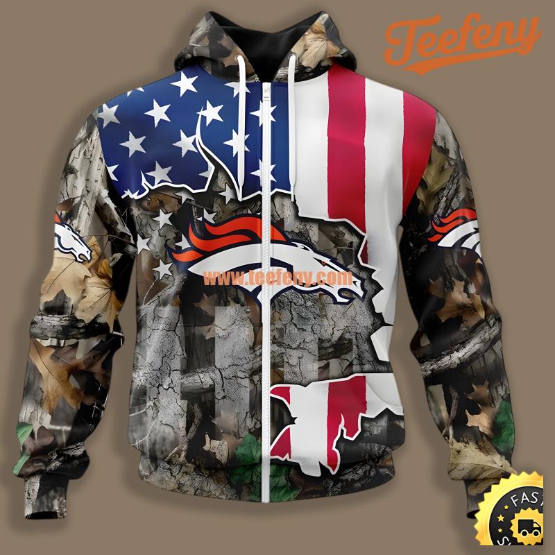Denver Broncos Hunting Camo Blue Red Pullover 3D Hoodie