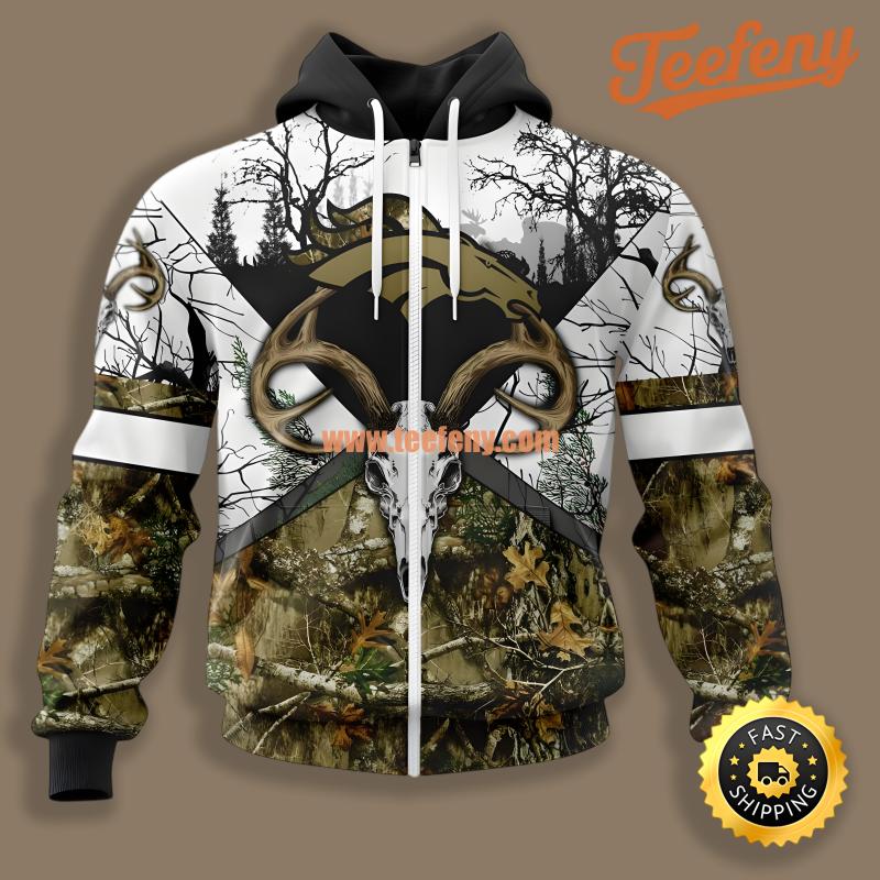 Denver Broncos Hunting Deer Skull Olive Green Fashion 3D Hoodie
