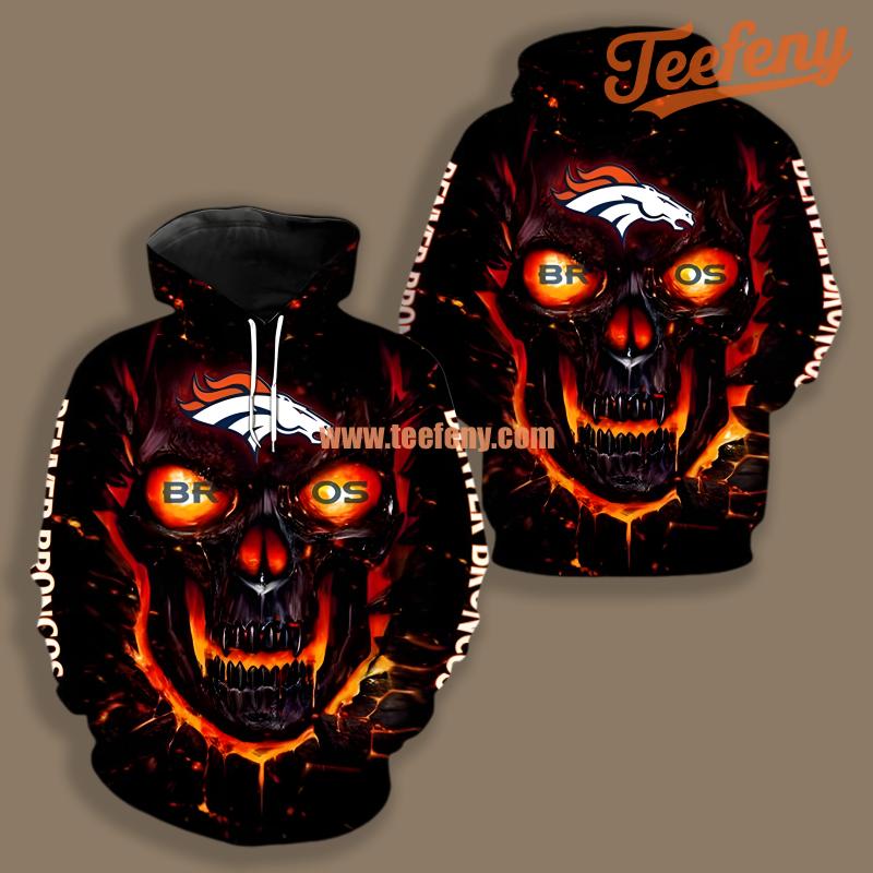 Denver Broncos Lava Skull Black Realistic 3D Hoodie