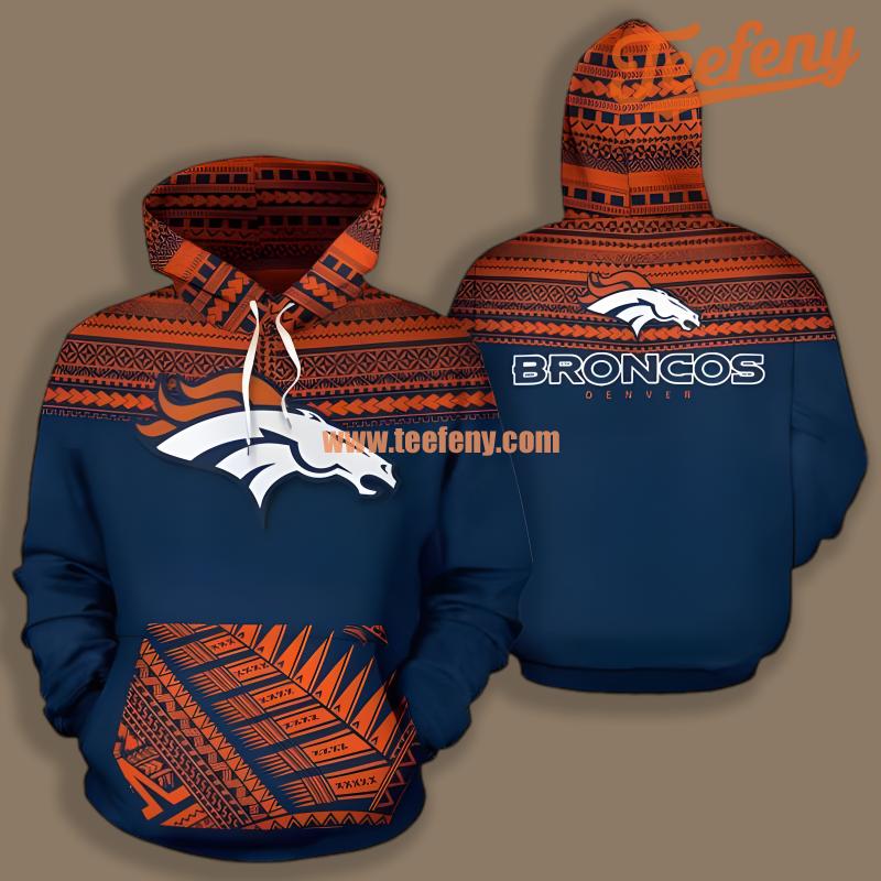 Denver Broncos Maori Pattern Blue Youth 3D Hoodie
