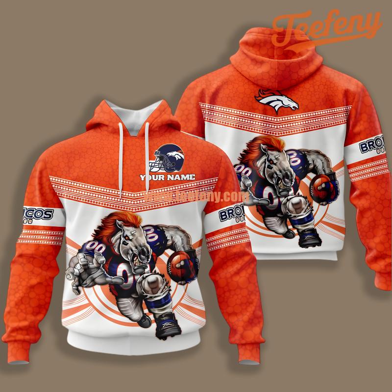 Denver Broncos Mascot Personalized Orange 3D Pullover Hoodie