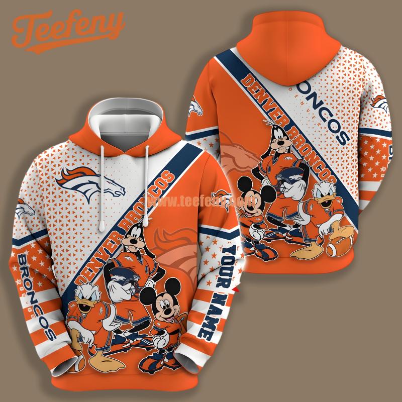 Denver Broncos Mickey Donald Goofy Personalized Orange 3D Hoodie