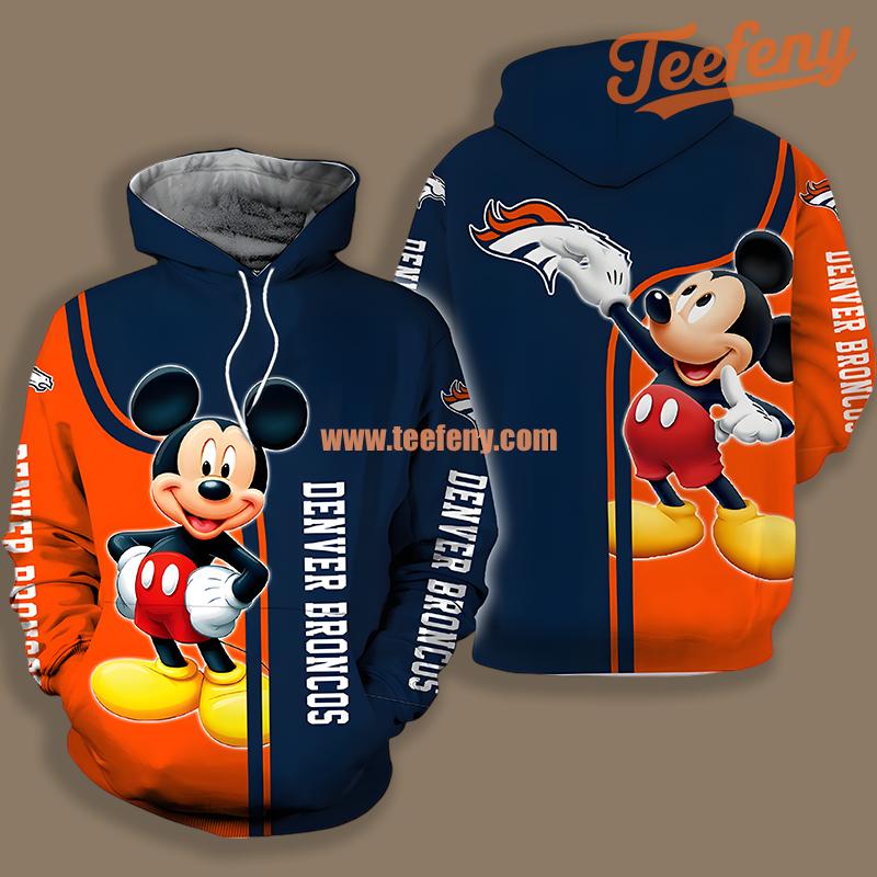 Denver Broncos Mickey Mouse Blue 3D Hoodie