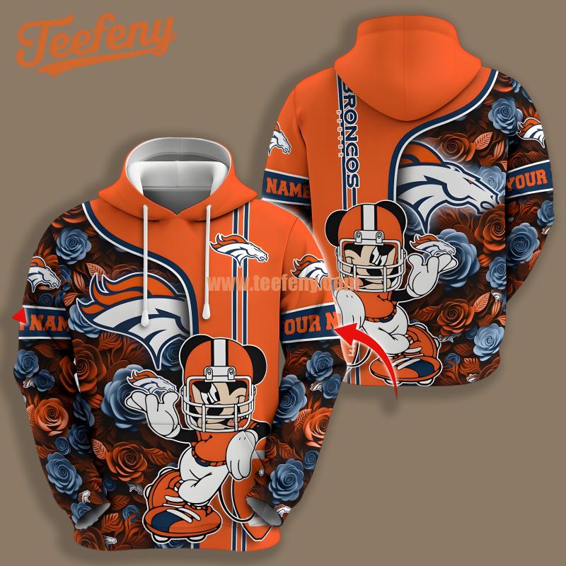 Denver Broncos Mickey Player Orange 3D Novelty Hoodie
