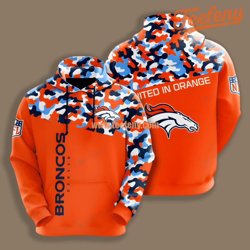 Denver Broncos Military Pattern Orange Print 3D Hoodie