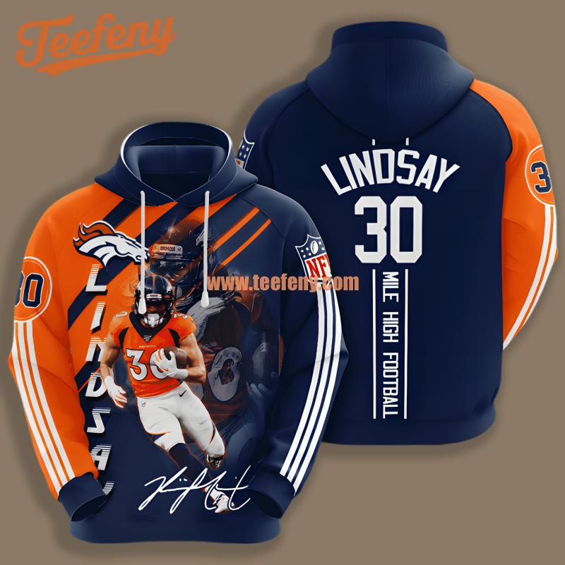 Denver Broncos Phillip Lindsay Blue 3D Novelty Hoodie