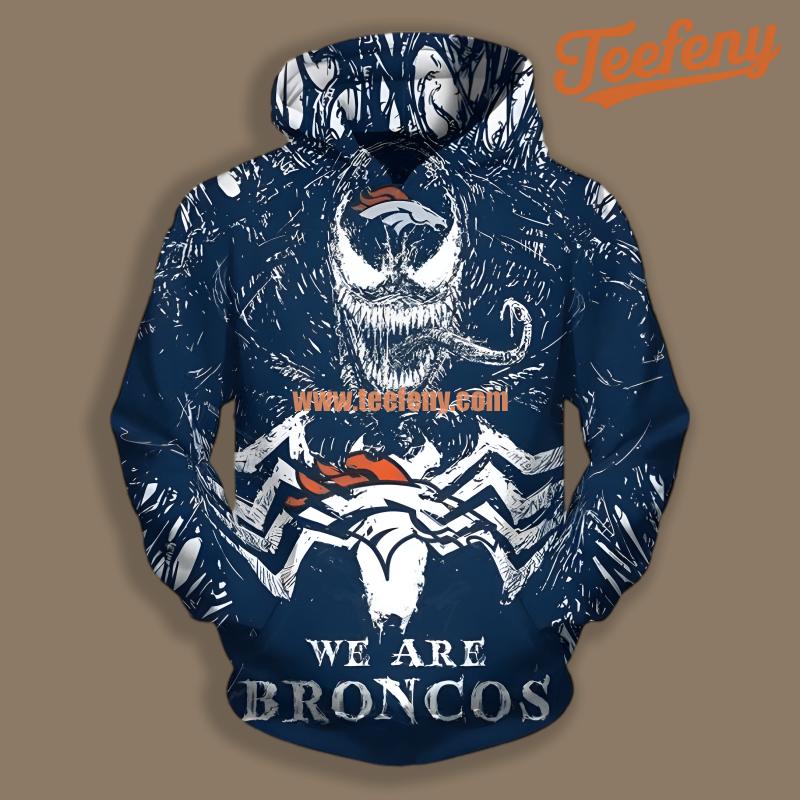 Denver Broncos Scary Venom Blue Art 3D Hoodie