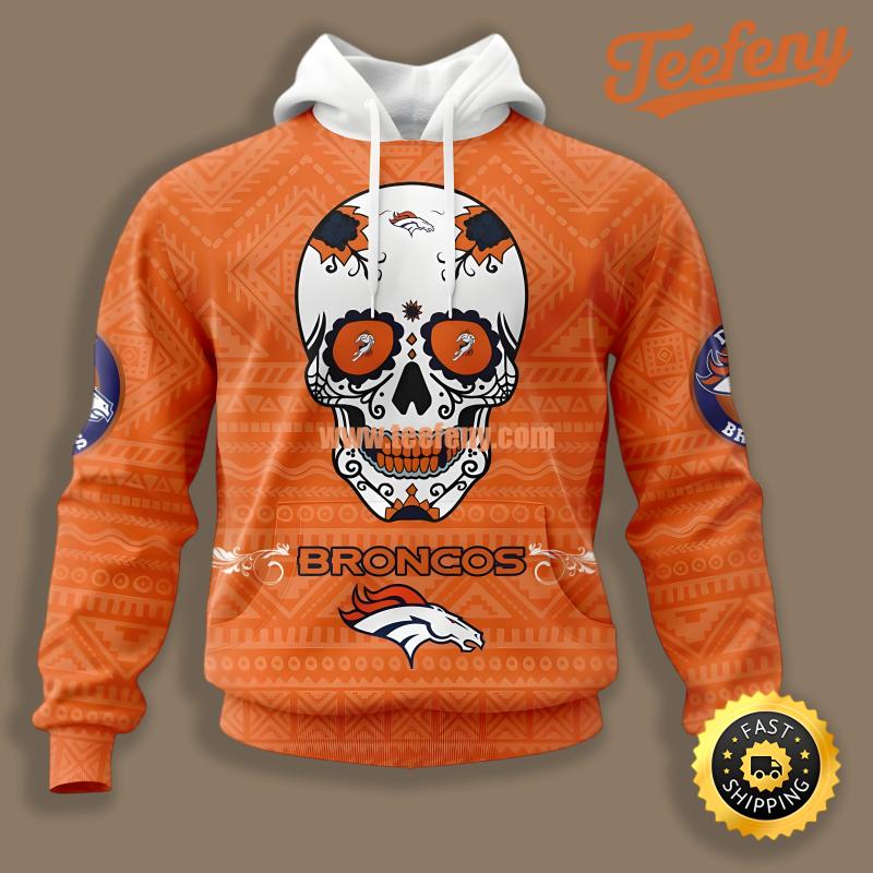Denver Broncos Skull Flowers Yellow Fashion 3D Hoodie