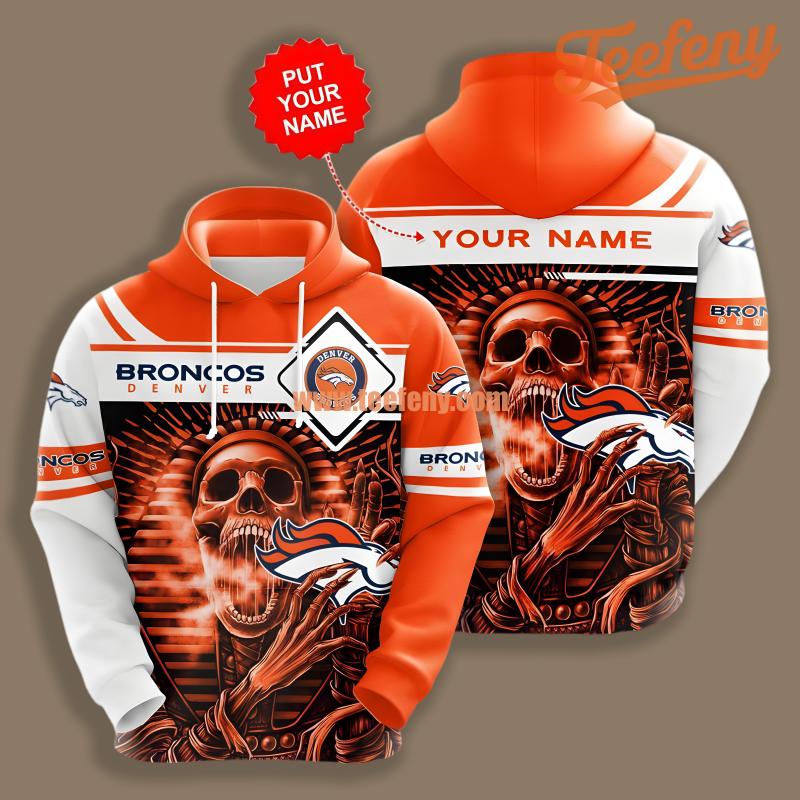 Denver Broncos Skull Personalized Orange 3D Printed Hoodie