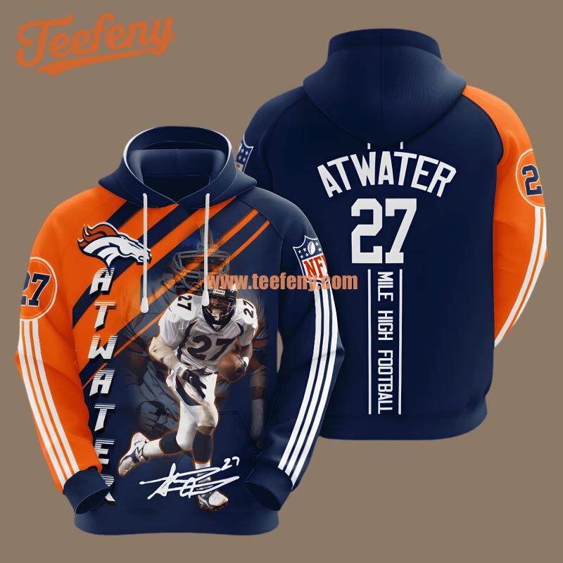 Denver Broncos Steve Atwater Blue Zip Up 3D Hoodie