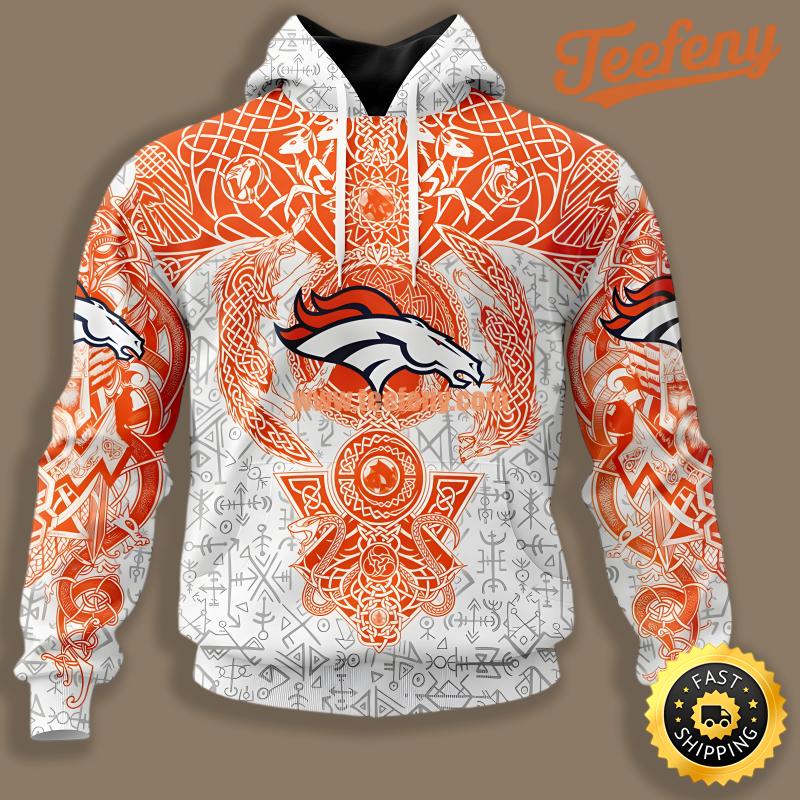 Denver Broncos Viking Pattern Orange Youth 3D Hoodie
