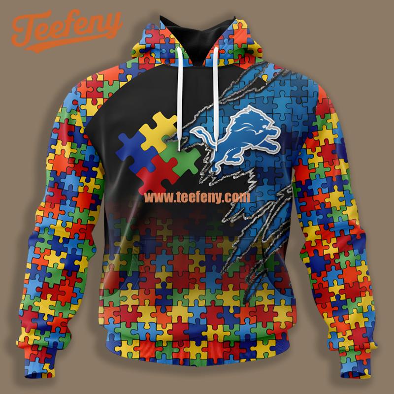 Detroit Lions Autism Awareness Black Design 3D Hoodie