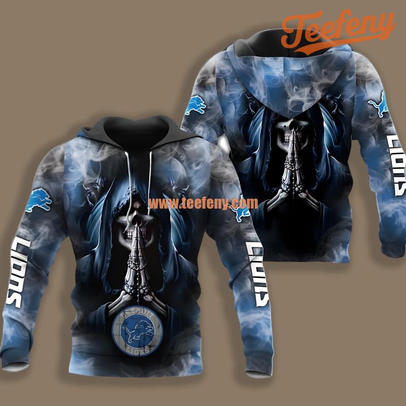 Detroit Lions Death Smoke Black Blue Unisex 3D Hoodie