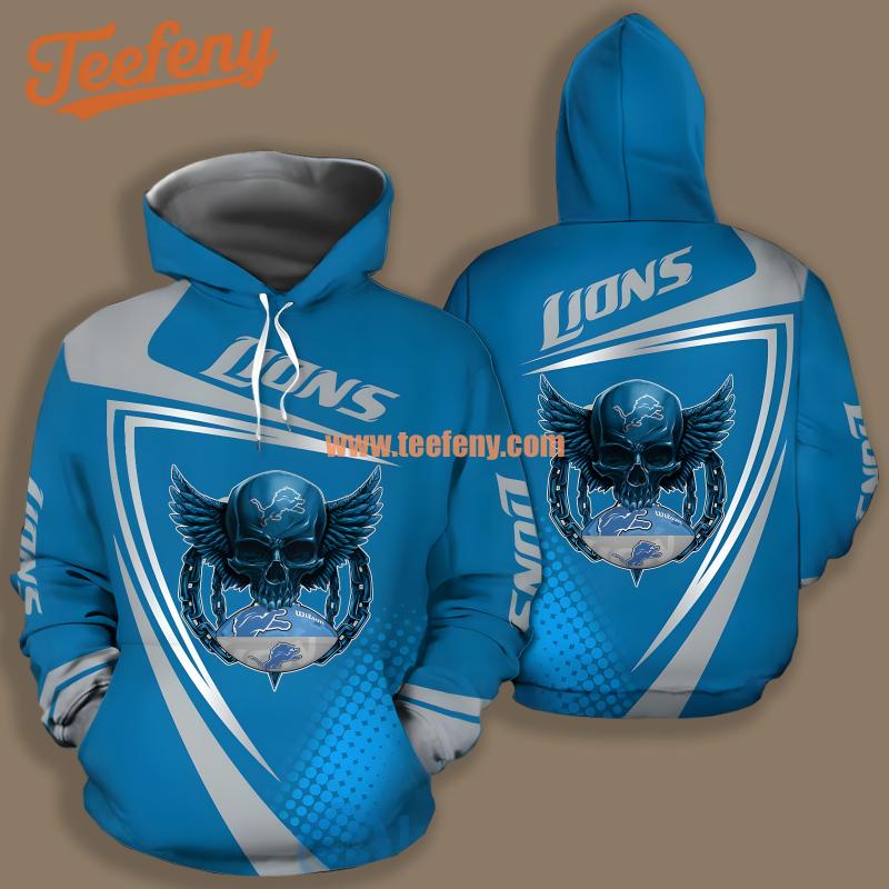 Detroit Lions Eagle Skull Blue Black Pullover 3D Hoodie
