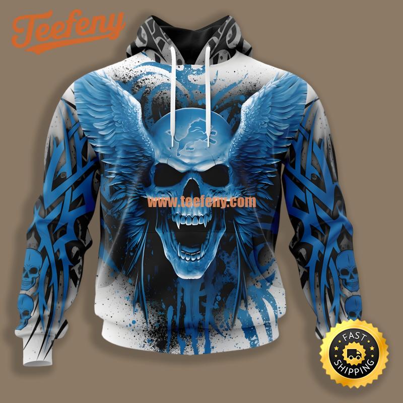 Detroit Lions Eagle Skull Blue Graphic 3D Hoodie