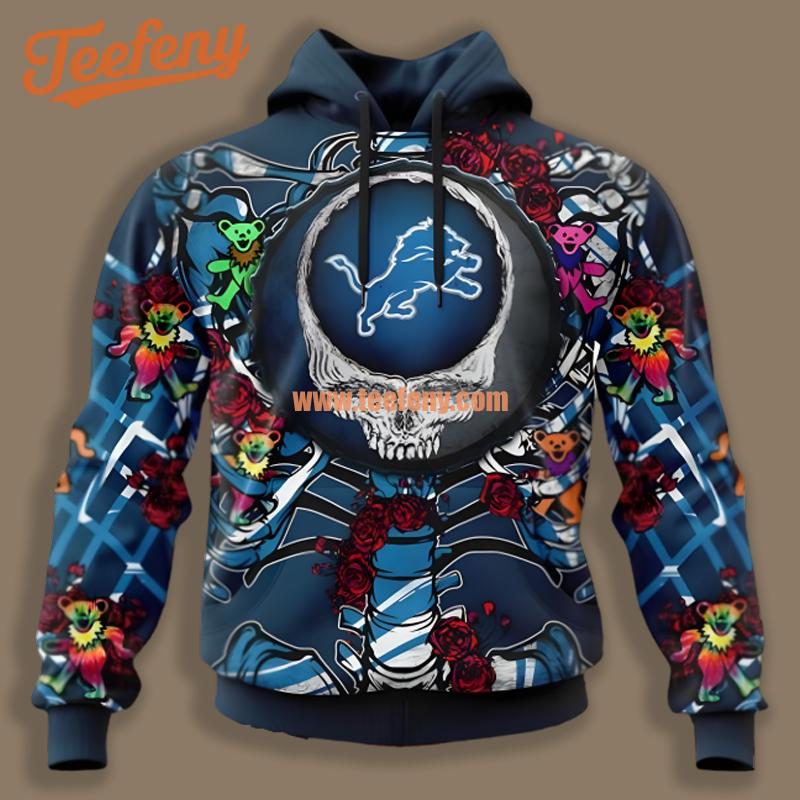 Detroit Lions Grateful Dead Blue Illusion 3D Hoodie