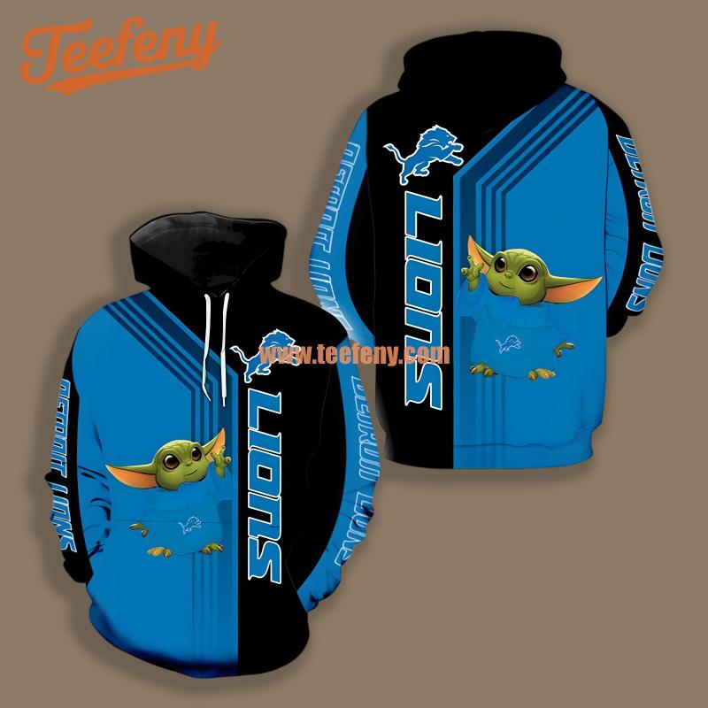 Detroit Lions Grogu Star Wars Blue Black Print 3D Hoodie