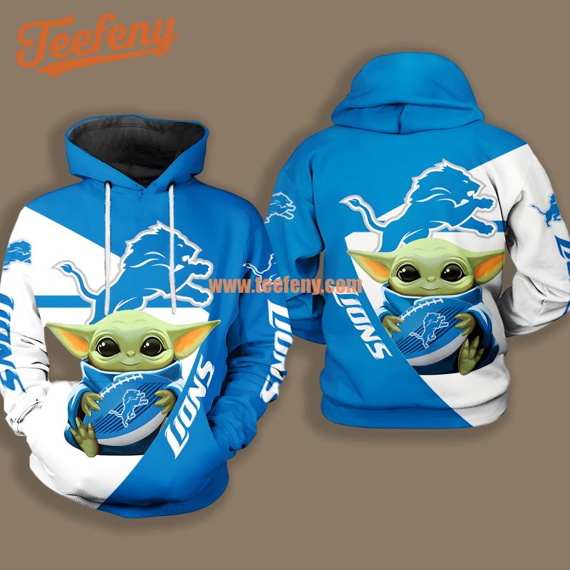 Detroit Lions Grogu Star Wars Blue White Cool 3D Hoodie