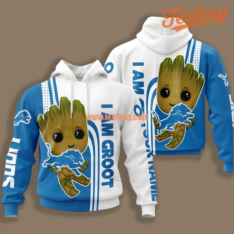 Detroit Lions I Am Groot Blue White Jacket 3D Hoodie