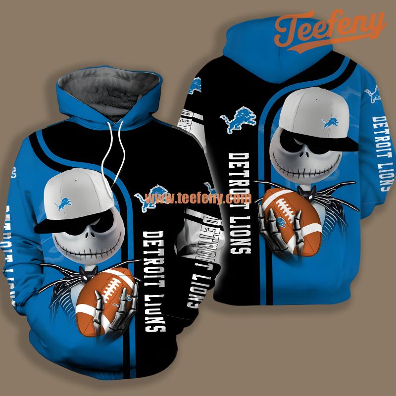 Detroit Lions Jack Skellington Black Blue Novelty 3D Hoodie