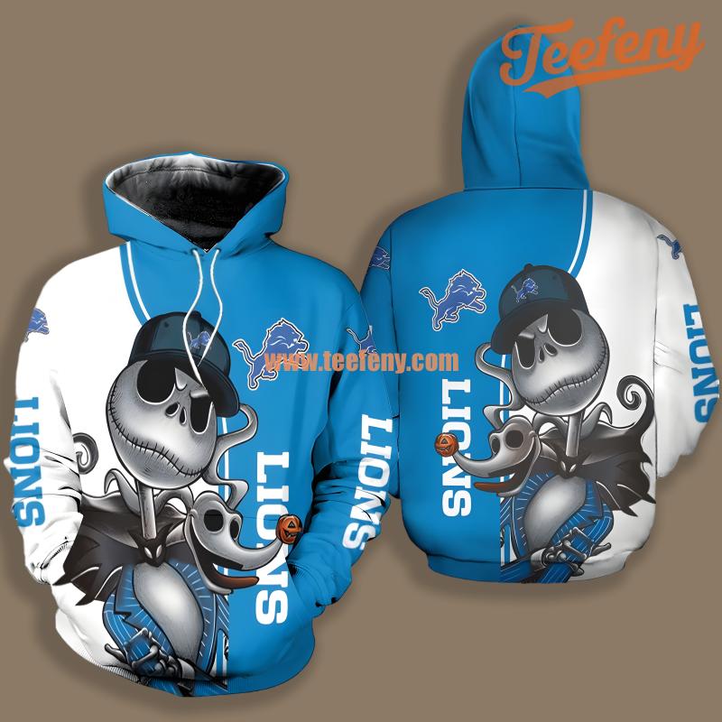 Detroit Lions Jack Skellington Zero Blue White Design 3D Hoodie