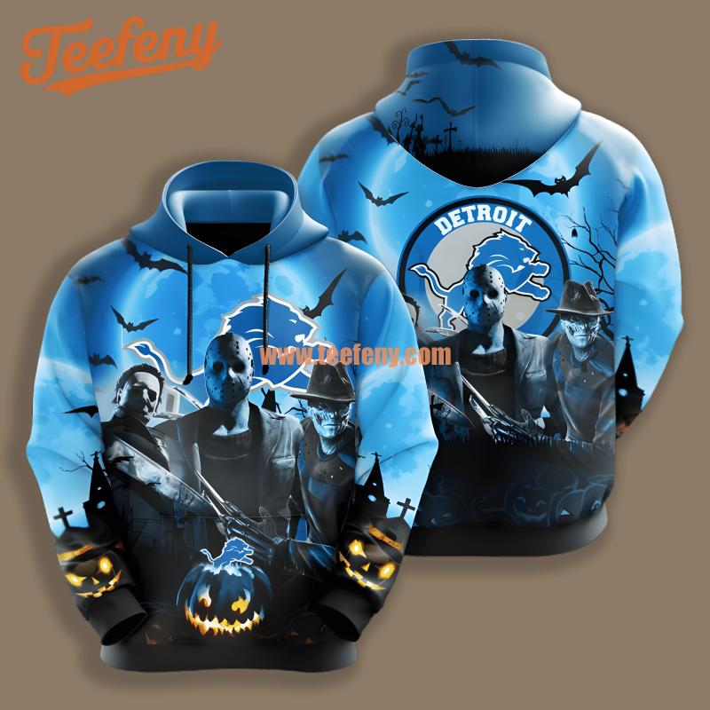 Detroit Lions Michael Myers Jason Voorhees Black Blue Mens 3D Hoodie