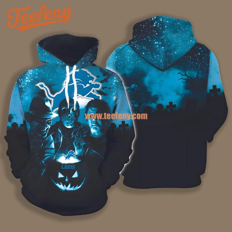 Detroit Lions Michael Myers Jason Voorhees Halloween Blue Cool 3D Hoodie
