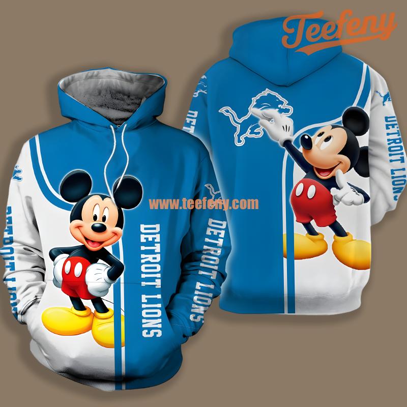 Detroit Lions Mickey Mouse White Blue Novelty 3D Hoodie
