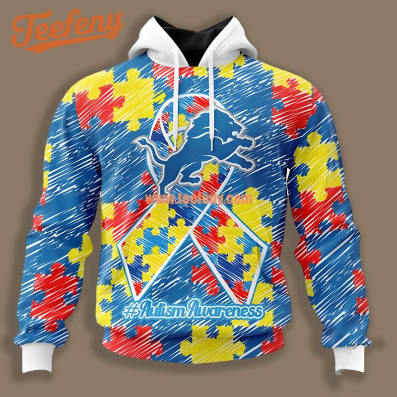 Detroit Lions Puzzle Autism Awareness Blue Fashion 3D Hoodie