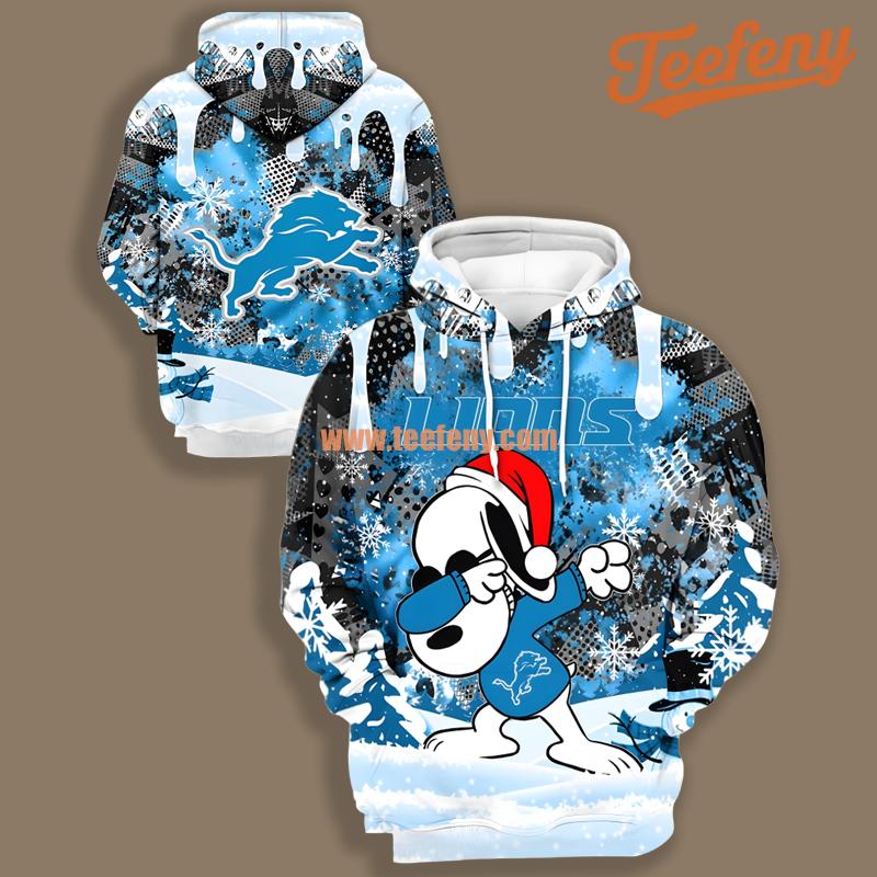 Detroit Lions Santa Snoopy Halloween Blue White Printed 3D Hoodie