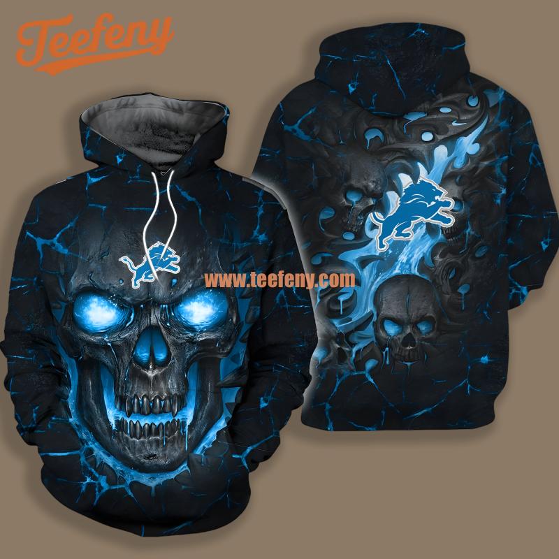 Detroit Lions Skull Black Blue Art 3D Hoodie