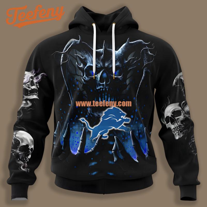 Detroit Lions Skull Black Graphic 3D Hoodie