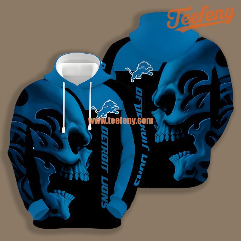 Detroit Lions Skull Blue Black Printing 3D Hoodie