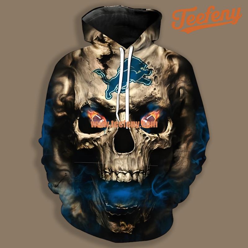 Detroit Lions Skull Blue Brown Art 3D Hoodie