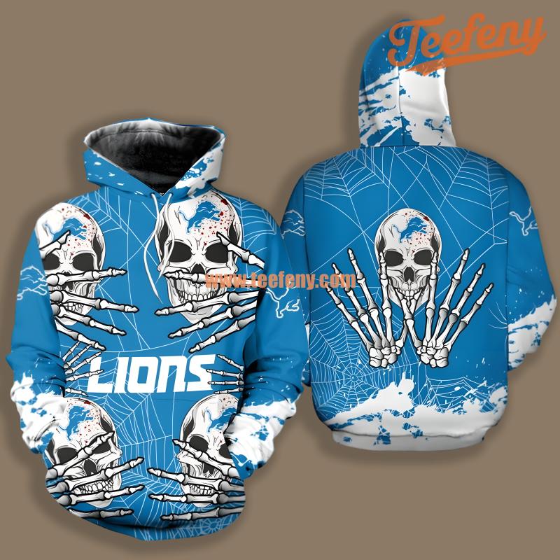 Detroit Lions Skull Halloween Blue White Art 3D Hoodie