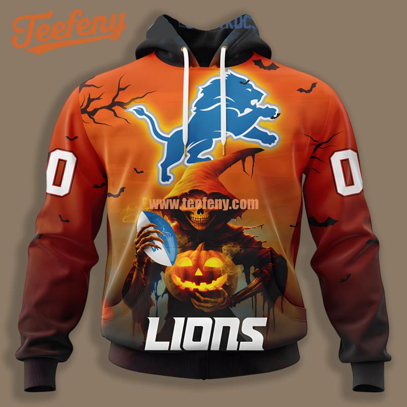 Detroit Lions Skull Pumpkin Halloween Brown Art 3D Hoodie