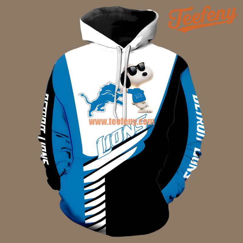 Detroit Lions Snoopy Blue White Horror 3D Hoodie