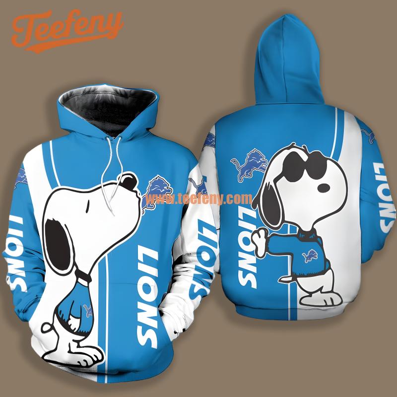 Detroit Lions Snoopy Blue White Print 3D Hoodie