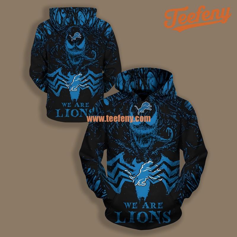 Detroit Lions Venom Halloween Blue Black Design 3D Hoodie