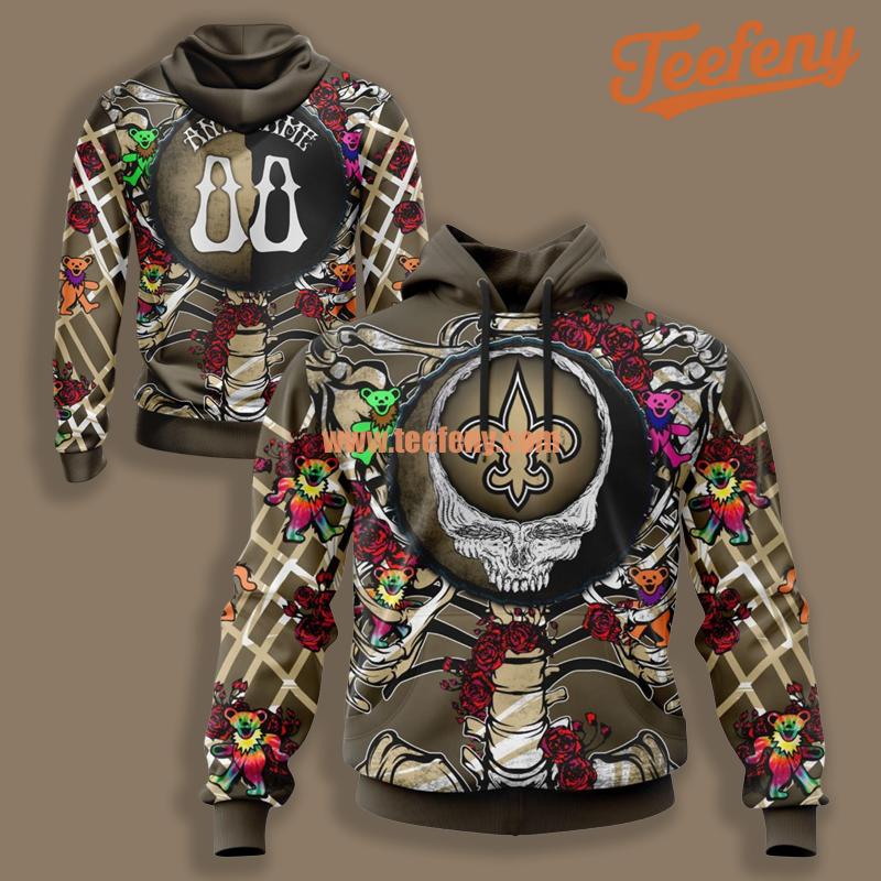 Grateful Dead New Orleans Saints Grey Pullover 3D Hoodie