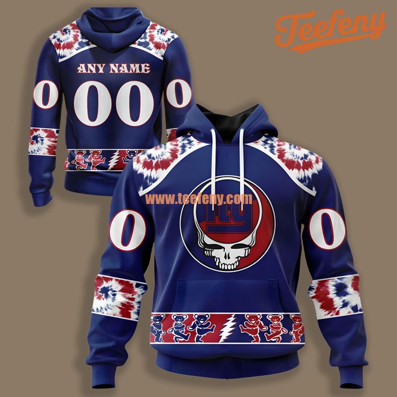 Grateful Dead Personalized New York Giants Blue Illusion 3D Hoodie