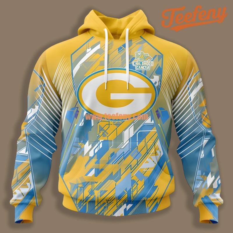 Green Bay Packers Childhood Cancers Blue Yellow Printed 3D Hoodie