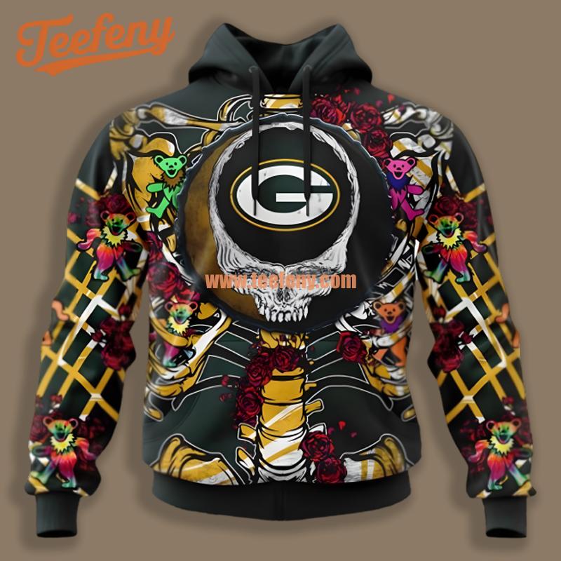 Green Bay Packers Grateful Dead Black Pattern 3D Hoodie
