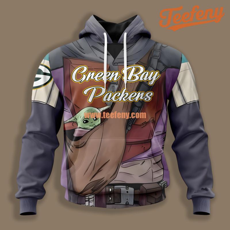 Green Bay Packers Grogu Grey Printed 3D Hoodie